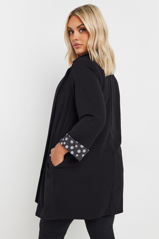 YOURS Curve Plus Size Black Polka Dot Roll Back Sleeve Blazer | Yours Clothing 3