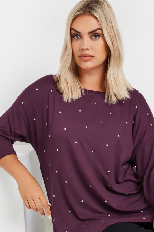 YOURS Plus Size Purple Star Embellished Swing Top | Yours Clothing 1