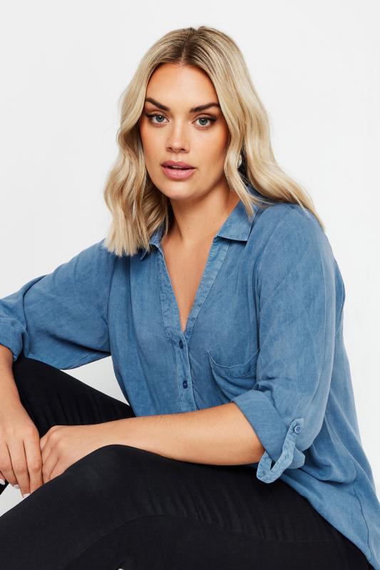 YOURS Plus Size Blue Overhead Chambray Shirt | Yours Clothing  2