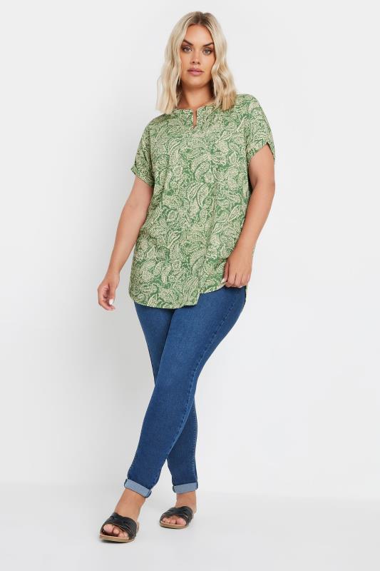 YOURS Curve Green Paisley Print Textured Blouse | Yours  3