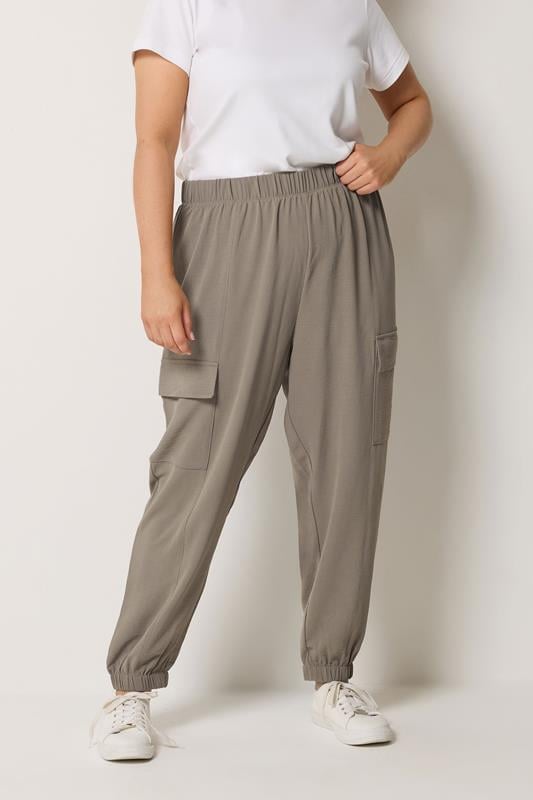 YOURS Curve Natural Brown Washed Twill Cargo Joggers