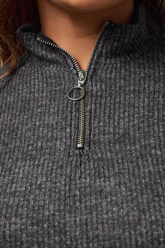 YOURS Plus Size Charcoal Grey Zip Neck Ribbed Jumper Dress | Yours Clothing 4