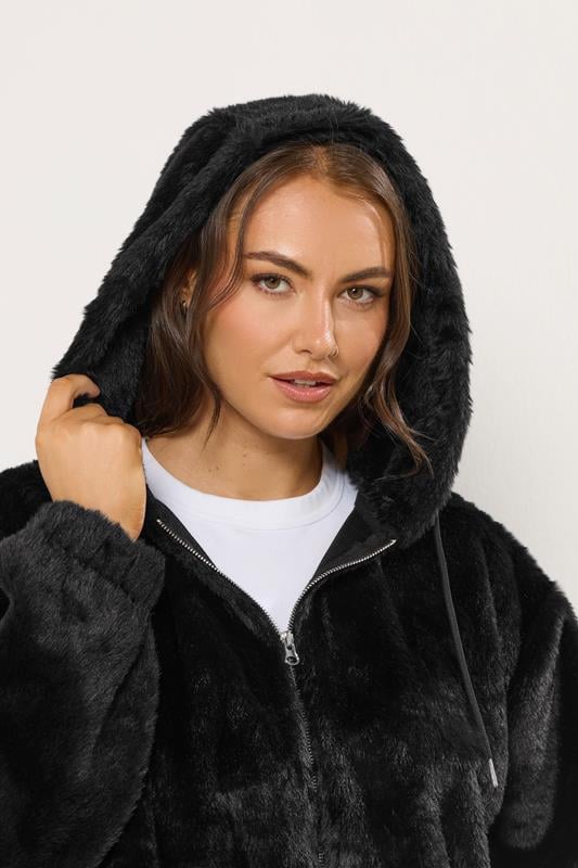 YOURS Plus Size Black Faux Fur Hooded Jacket | Yours Clothing 5