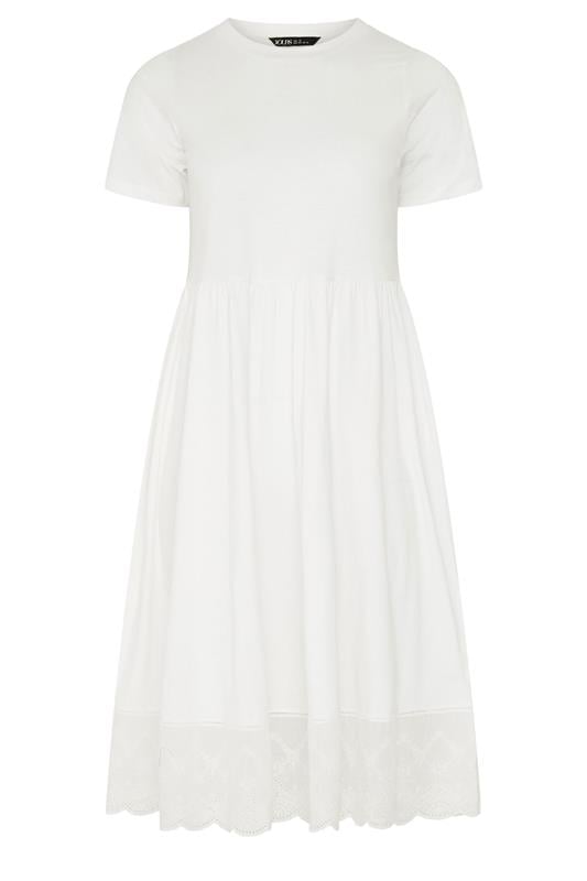 YOURS Plus Size Ivory White Broderie Anglaise Trim Dress | Yours Clothing 5