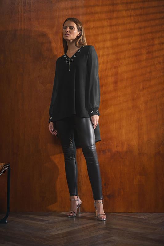  STAR Black Eyelet Zip Top