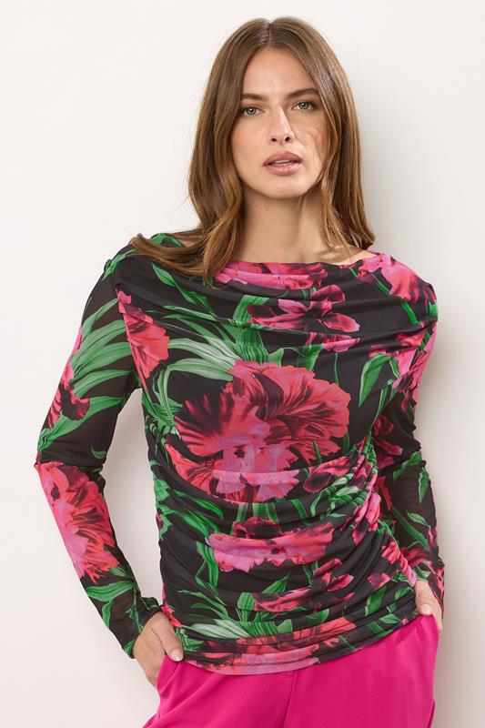 STAR Black Mesh Floral Cowl Neck Top | StarByJM 2