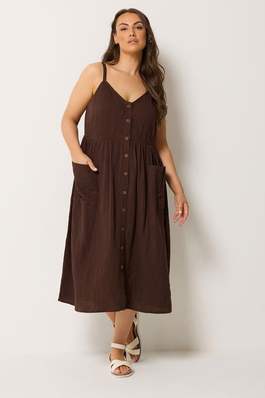  YOURS Curve Chocolate Brown Cheesecloth Sundress