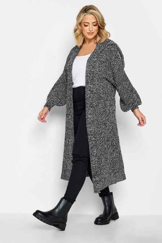 Plus Size Black Metallic Duster Cardigan