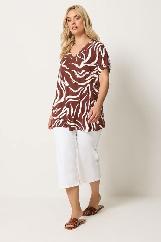 YOURS Plus Size Brown Abstract Print T-Shirt | Yours Clothing 1