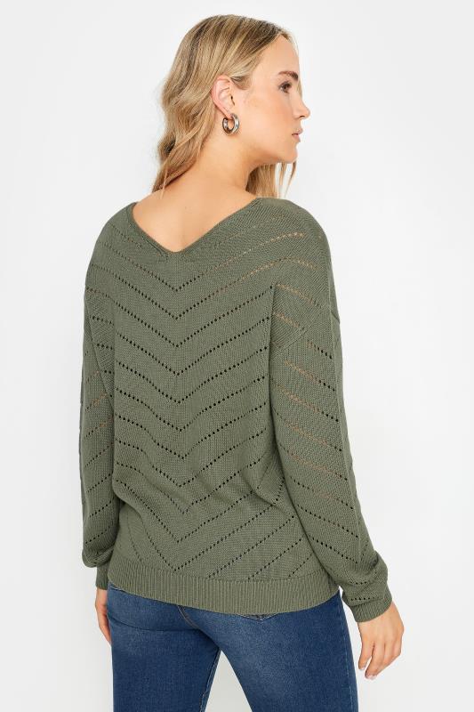 LTS Tall Khaki Green Chevron Pointelle Stitch Jumper | Long Tall Sally 3