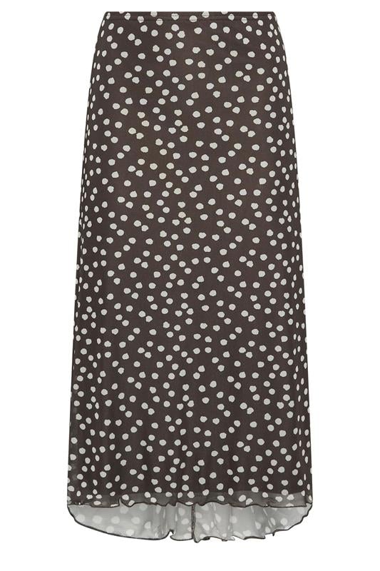 LTS Tall Women's Chocolate Brown Polka Dot Dipped Hem Mesh Midi Skirt | Long Tall Sally 7