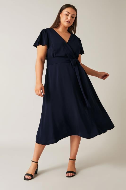 Plus Size  Evans Navy Belted Wrap Dress