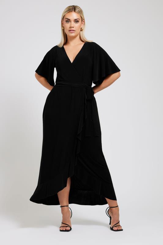 YOURS LONDON Plus Size Black Ruffle Hem Maxi Dress | Yours Clothing 1