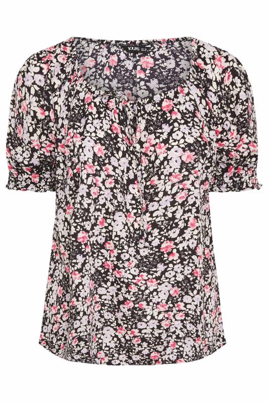 YOURS Plus Size Black & Pink Floral Tie Front Top | Yours Clothing 6