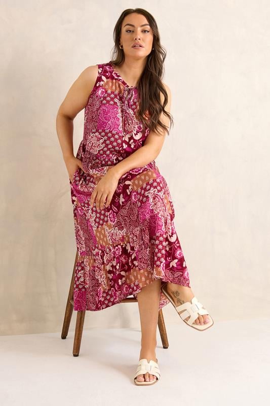 EVANS Plus Size Orange Paisley Tie Neck Dress 1