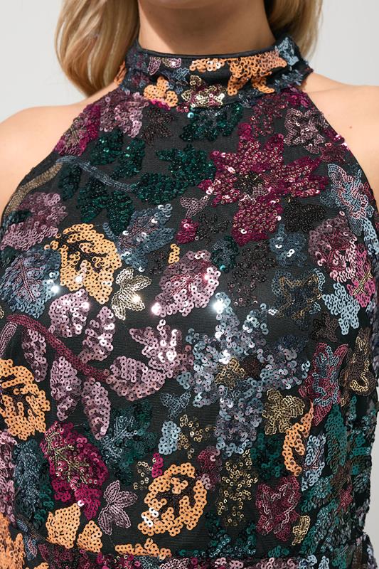 YOURS LONDON Plus Size Orange & Pink Floral Sequin Maxi Dress | Yours Clothing 4