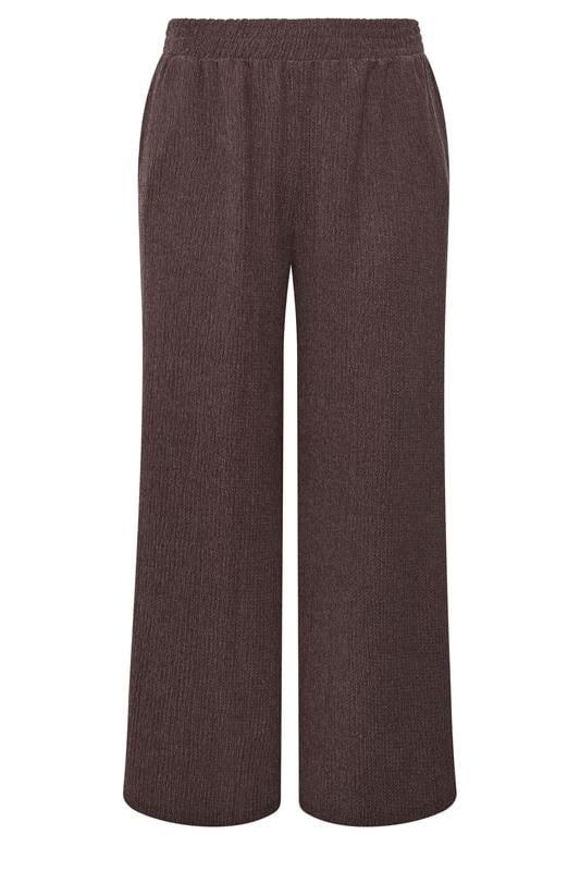 YOURS Plus Size Chocolate Brown Wide Leg Textured Trousers | Yours Clothing 5