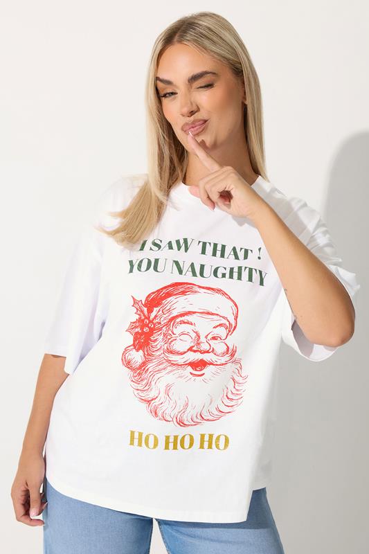  LIMITED COLLECTION Curve White Glitter Santa Slogan Christmas T-Shirt