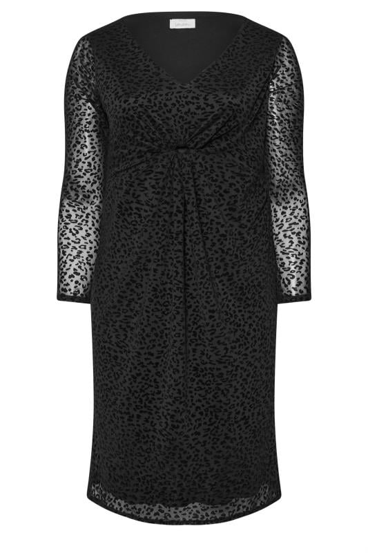 YOURS LONDON Plus Size Black Animal Flocked Mesh Midi Dress | Yours Clothing 5