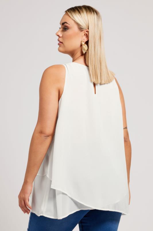 YOURS LONDON Plus Size White Layered Sleeveless Blouse | Yours Clothing 3