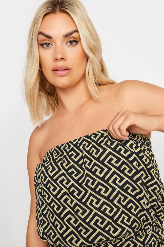 YOURS Plus Size Black Geometric Print Bandeau Playsuit | Yours Clothing 5