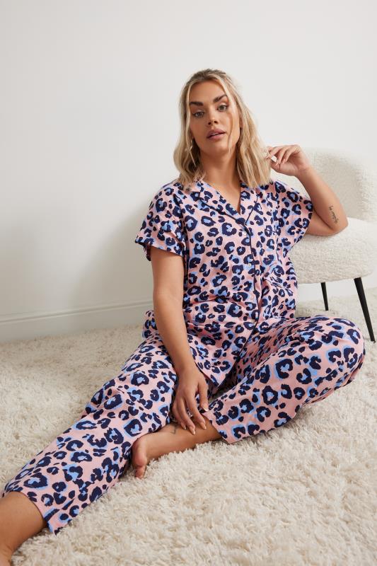 YOURS Plus Size Pink Leopard Print Button Through Pyjama Set | Yours Clothing 1