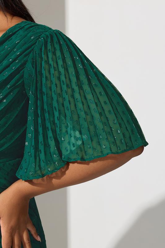 YOURS LONDON Plus Size Green Metallic Dobby Pleated Wrap Dress | Yours Clothing 5