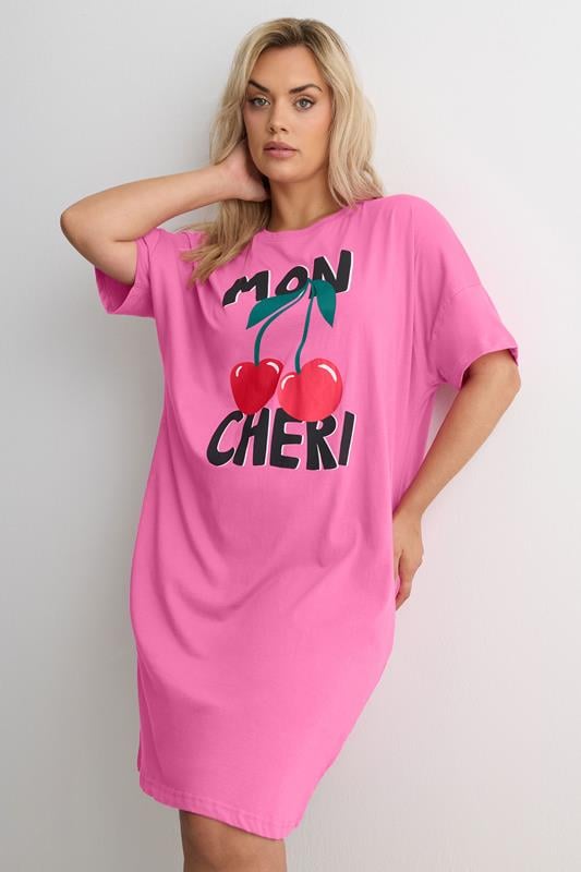  YOURS Curve Pink 'Mon Cheri' Sleep Tee Nightdress