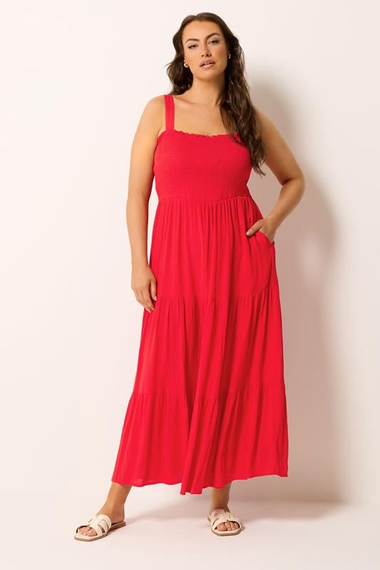  YOURS Curve Red Shirred Maxi Dress