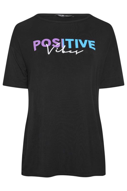 YOURS ACTIVE Plus Size Black 'Positive Vibes' Slogan Top | Yours Clothing 6