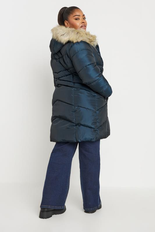 YOURS Plus Size Navy Blue Faux Fur Trim Puffer Coat | Yours Clothing 4