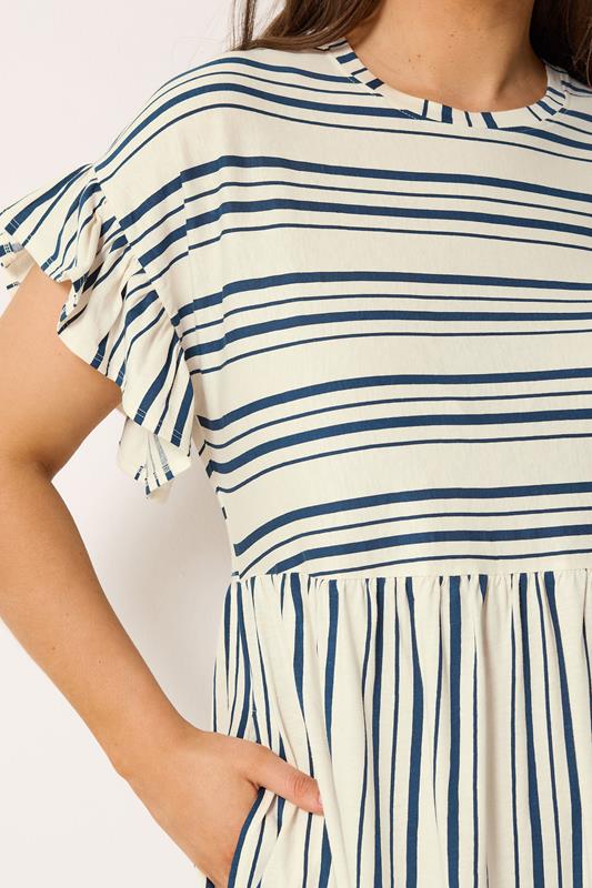 YOURS Plus Size Ivory White Stripe Frill Sleeve Dress | Yours Clothing 4