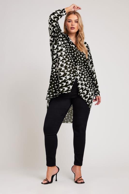 YOURS LONDON Plus Size Black Dogtooth Print Longline Shirt | Yours Clothing 2