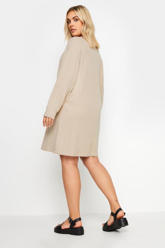 YOURS Plus Size Natural Brown Soft Touch Ribbed Jumper Dress | Yours Clothing  4