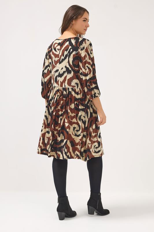 YOURS Plus Size Brown Abstract Notch Neck Dress | Yours Clothing 2