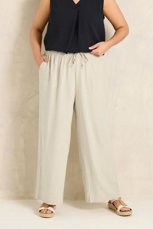 EVANS Plus Size Cream Linen Wide Leg Trouser | Evans 1