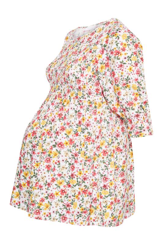 BUMP IT UP MATERNITY Plus Size White Floral Shirred Top | Yours Clothing 7