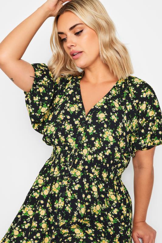 YOURS Plus Size Yellow Floral Print Button Through Dress | Yours Curve  4