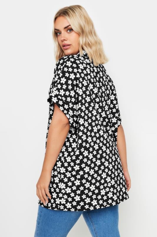 YOURS Plus Size Black Floral Print Short Sleeve Shirt | Yours Clothing 3