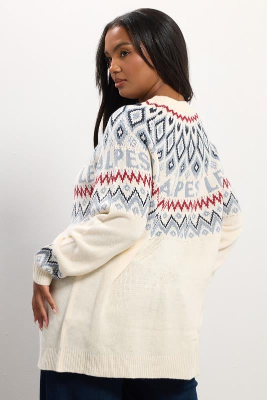 YOURS Plus Size Ivory White Fairisle 'Les Alpes' Knitted Jumper | Yours Clothing 4