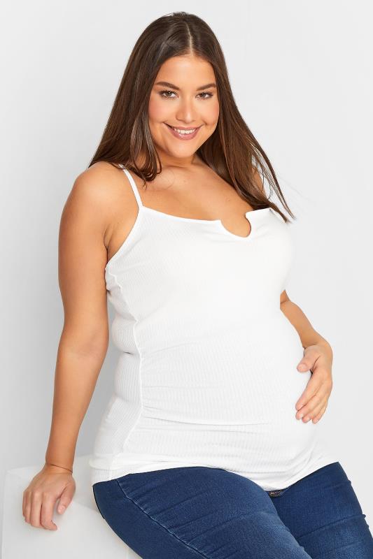 LTS Maternity White Ribbed Cami Top | Long Tall Sally 1