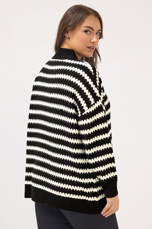 YOURS Plus Size Black Scallop Stripe Quarter Zip Jumper | Yours Clothing 4