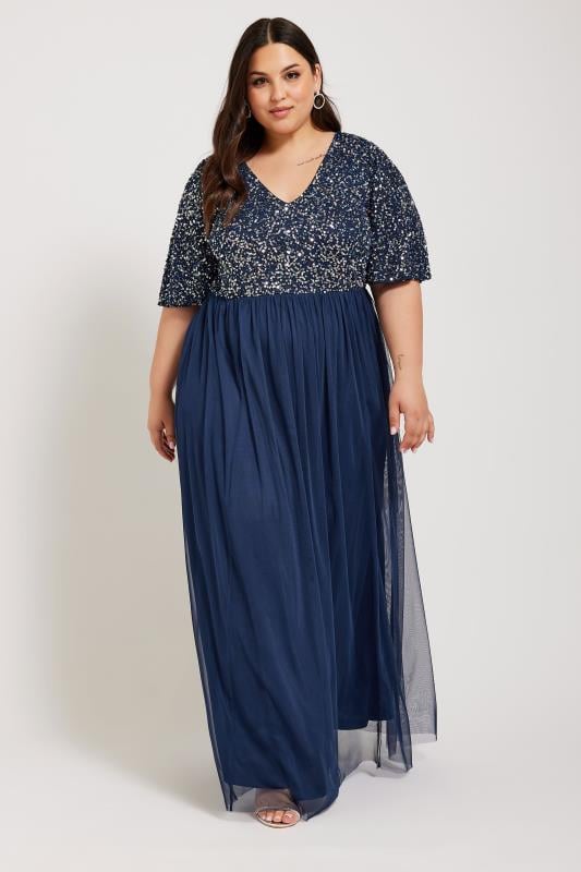 Plus Size  Yours LUXE Curve Navy Blue Embellished Maxi Dress