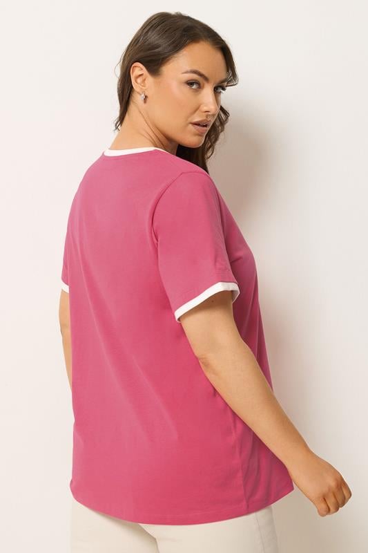 YOURS Plus Size Pink Contrast Trim T-Shirt | Yours Clothing 2
