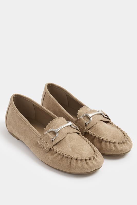  Yours Natural Brown Faux Suede Loafers In Wide E Fit