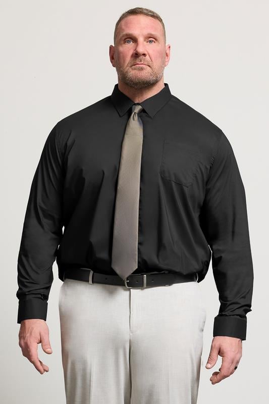 D555 Big & Tall Black Long Sleeve Non Iron Stretch Shirt