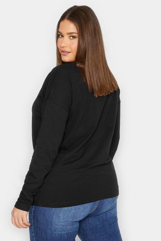 LTS Tall Women's Black V-Neck Long Sleeve Cotton T-Shirt | Long Tall Sally 4