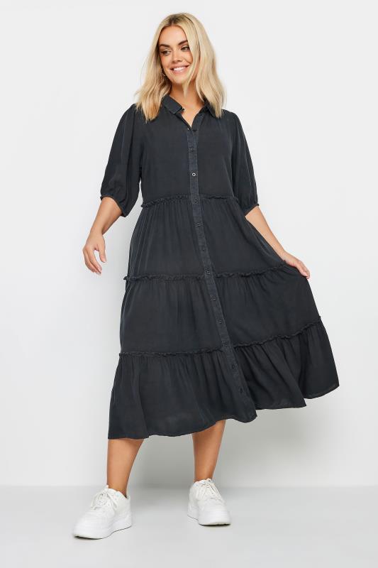 YOURS Plus Size Charcoal Grey Midi Shirt Dress | Yours Clothing 2