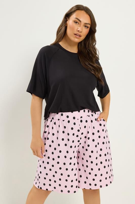 YOURS Curve Pink Polka Dot Shorts