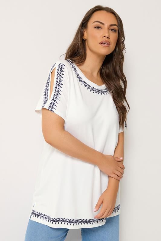 YOURS Plus Size White Embroidered T-Shirt | Yours Clothing 1